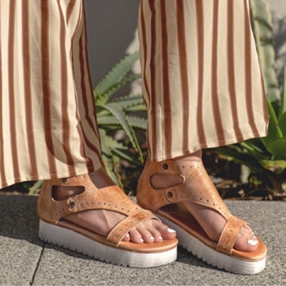Bed Stu Soni Tan Rustic Brown Leather Gladiator Platform Sandals Size: 9.5 Boho